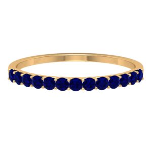 certified natural blue sapphire half eternity ring, aaa quality, sapphire anniversary ring (with jewelry box), 14k yellow gold, size:us 5.50