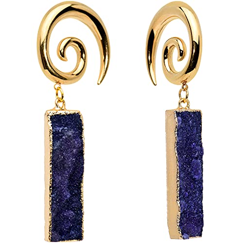 Body Candy Womens 2Pc Electroplated Steel Ear Hanger Blue Stone Rectangle Spiral Taper Dangle Ear Weights 2G