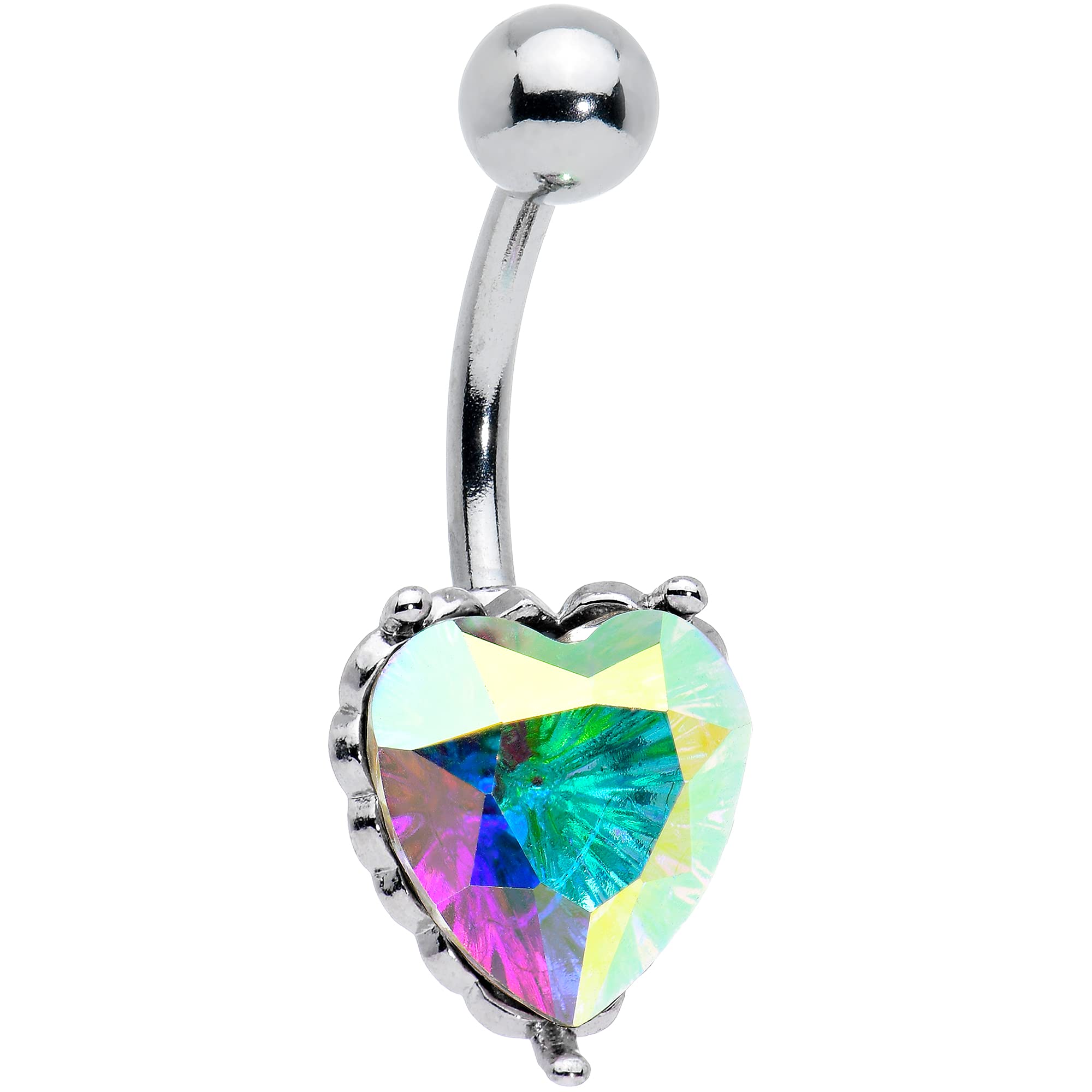 Body Candy Womens 14G 316L Stainless Steel Navel Ring Piercing Clear Accent Heart Belly Button Ring