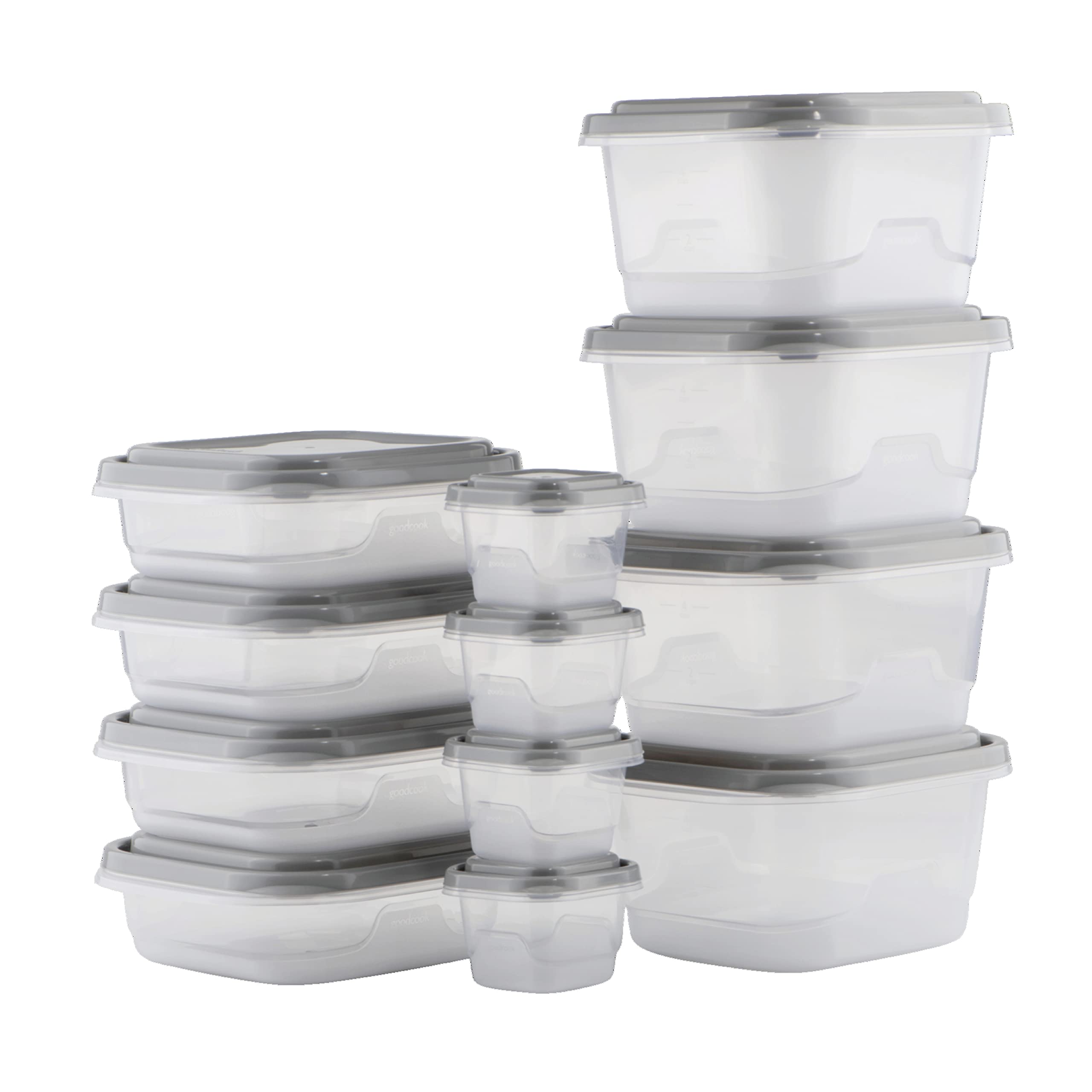 GoodCook EveryWare 24-Piece BPA-Free Plastic Food Storage Containers with Lids (Set of 12), Clear/Grey