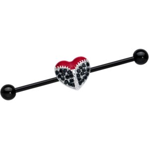 body candy womens 14g black anodized steel helix cartilage earring zipper heart industrial barbell 1 1/2"