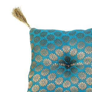 Cushion For Tibetan Singing Bowl Handmade Square Cushions Brocade Art Silk Home Decor Jewelry Display Pillow (5" x 5" Inch, Turquoise Blue)