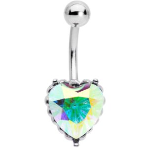 Body Candy Womens 14G 316L Stainless Steel Navel Ring Piercing Clear Accent Heart Belly Button Ring