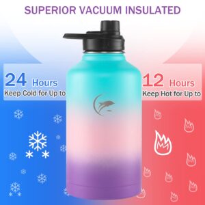 64 oz Insulated Water Bottle,Vacuum Stainless Steel Water Bottle with Straw Lids and Spout Lids,Paracord Handle, Double Wall Leak Proof Without BPA Metal Thermo Mug Water Flask for Sports Outdoor Gym