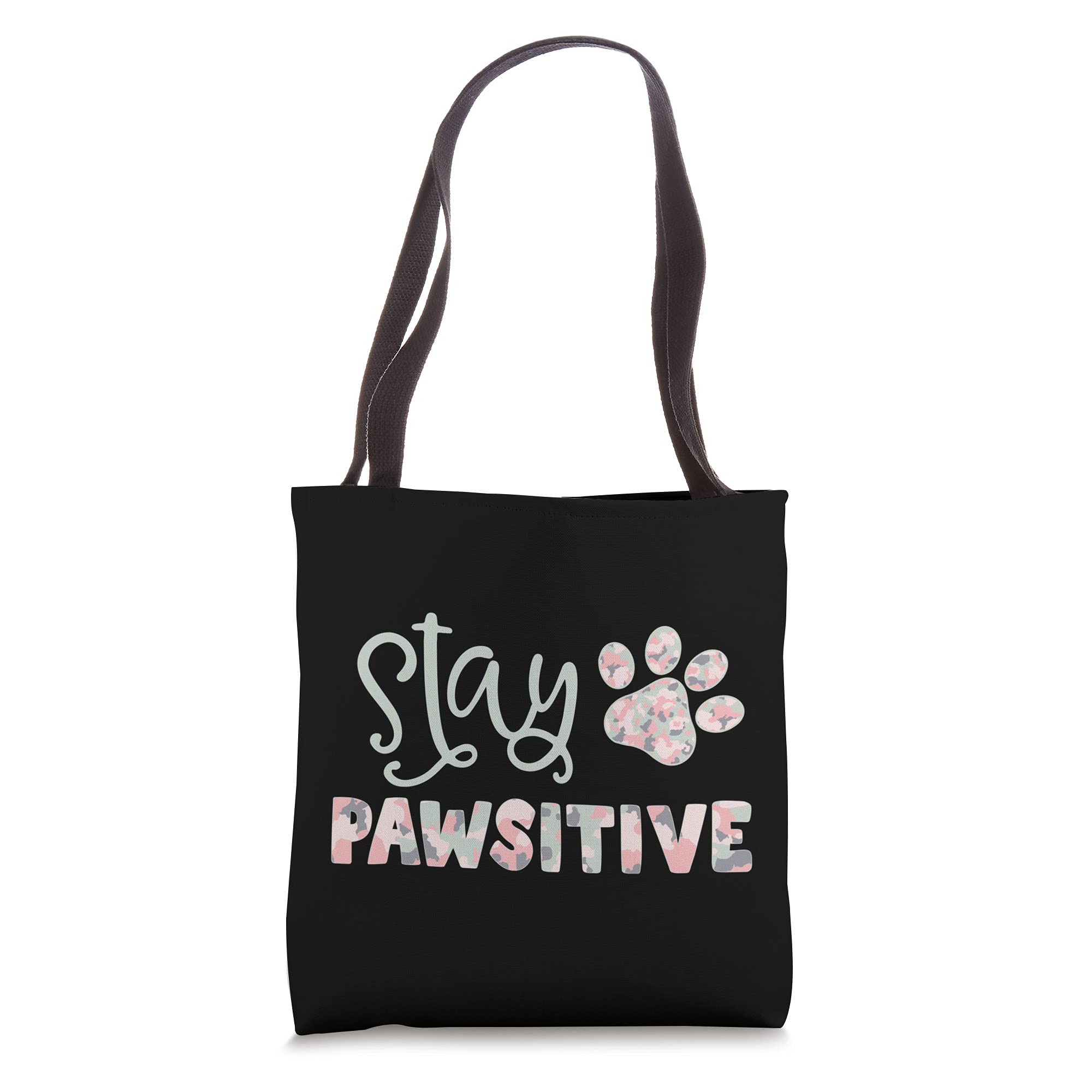 Stay Pawsitive Dog Cat Paw Print -Sage Pink Camo Camouflage Tote Bag