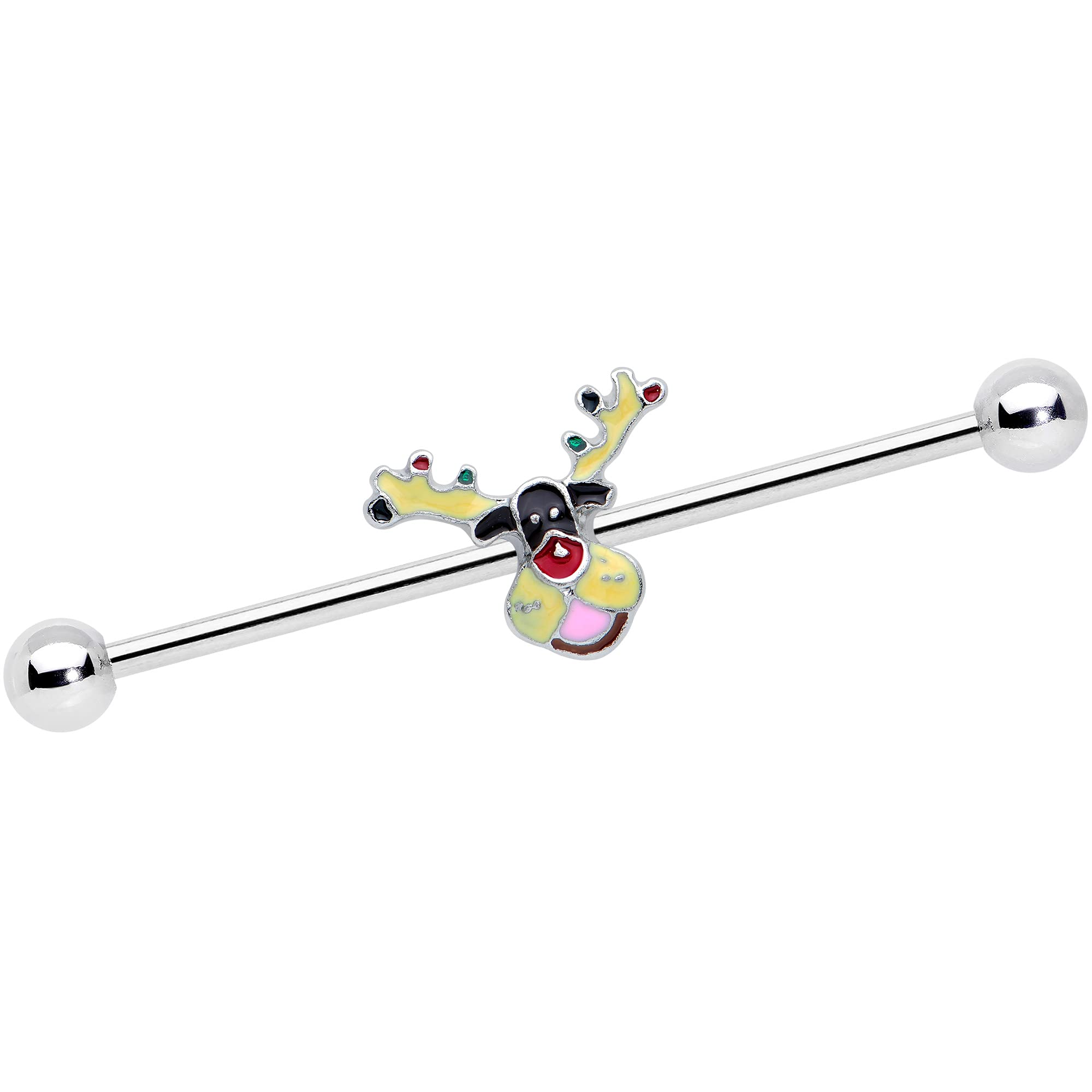 Body Candy Womens 14G Stainless Steel Helix Cartilage Earring Colorful Reindeer Industrial Barbell 1 1/2"