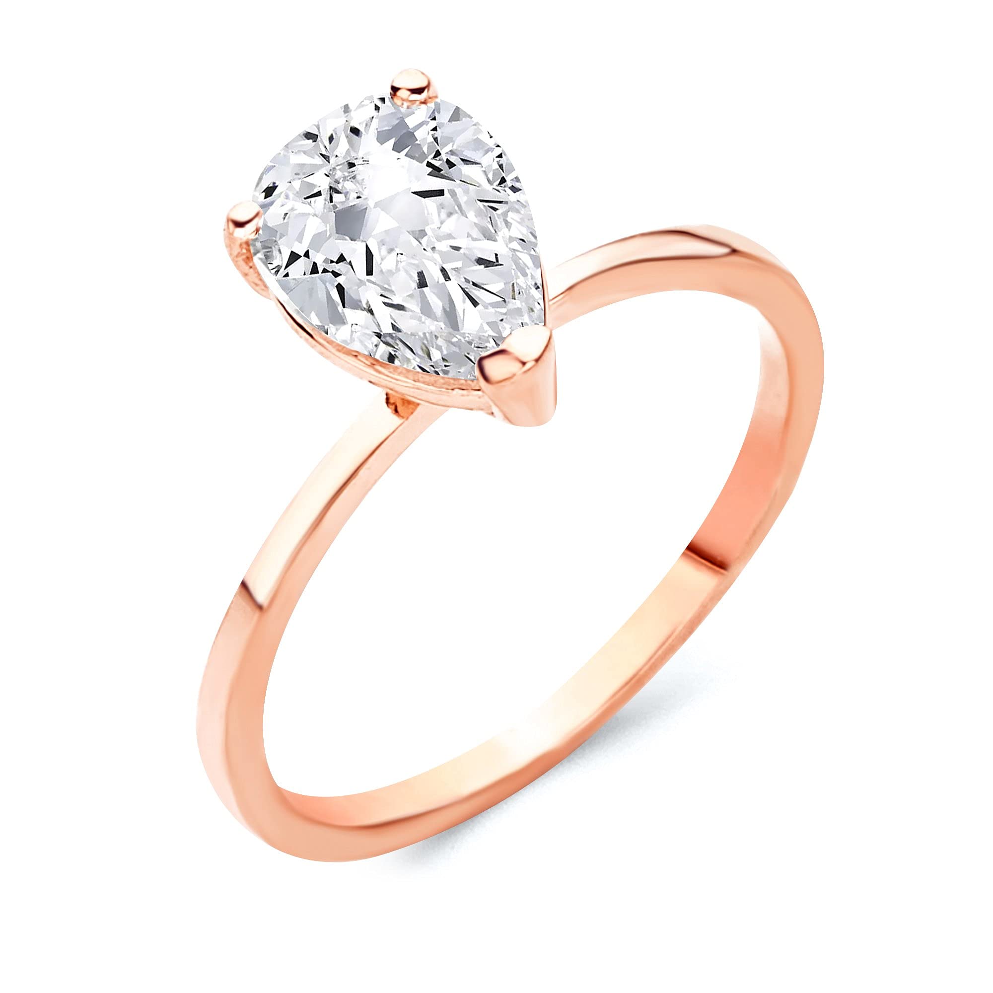 Takar Solid 10k Rose Gold CZ Pear Shape Solitaire Engagement/Proposal Ring (Size 7)