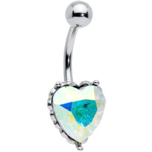 Body Candy Womens 14G 316L Stainless Steel Navel Ring Piercing Clear Accent Heart Belly Button Ring