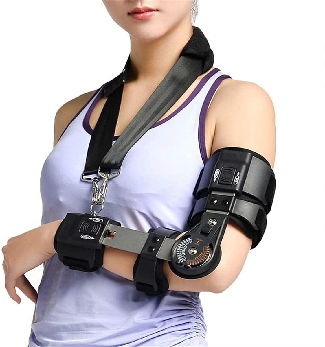 Hinged Elbow Brace, Hinged Support Sling Stablizer for Dislocated Arm, Adjustable Post OP Elbow Brace Stabilizer Splint Arm Injury Recovery Support After Surgery (Left)