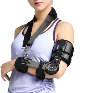 hinged elbow brace, hinged support sling stablizer for dislocated arm, adjustable post op elbow brace stabilizer splint arm injury recovery support after surgery (right)