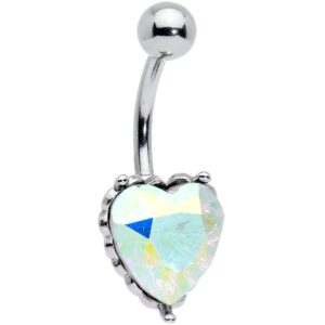 Body Candy Womens 14G 316L Stainless Steel Navel Ring Piercing Clear Accent Heart Belly Button Ring