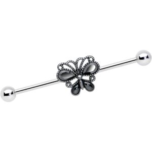 body candy womens 14g 316l steel helix cartilage earring black accent abstract bow industrial barbell 1 1/2"