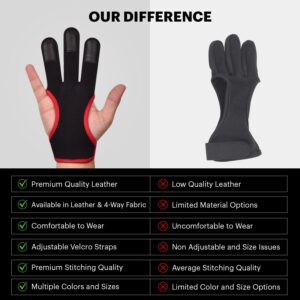 DMoose Archery Glove, Leather Gloves for Recurve & Compound Bow, Non-Slip Padded Tips for Grip Stability - Three Finger Protected Design Archery Finger tab, Archery Accessories for Men, Women & Youth