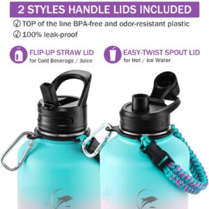 64 oz Insulated Water Bottle,Vacuum Stainless Steel Water Bottle with Straw Lids and Spout Lids,Paracord Handle, Double Wall Leak Proof Without BPA Metal Thermo Mug Water Flask for Sports Outdoor Gym