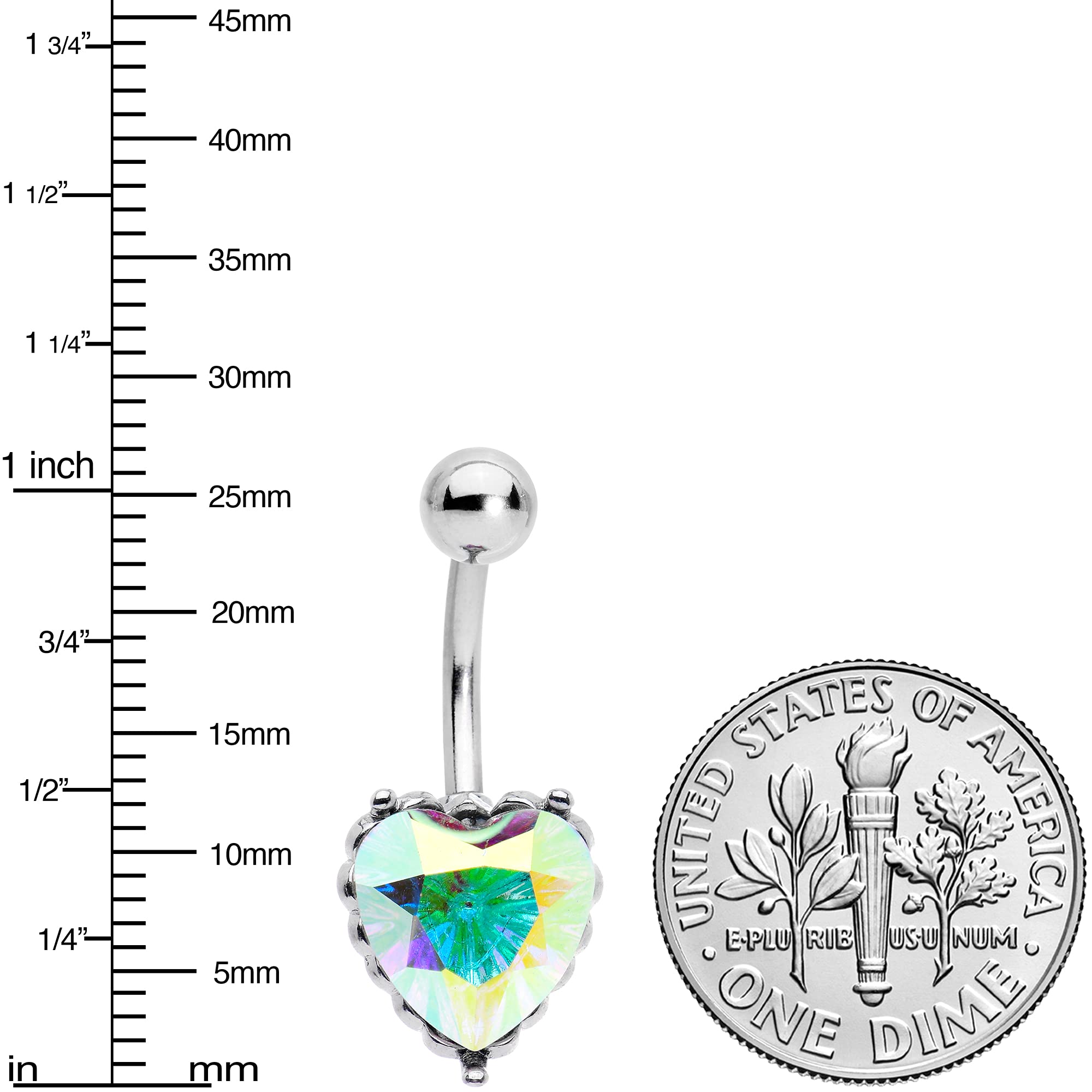 Body Candy Womens 14G 316L Stainless Steel Navel Ring Piercing Clear Accent Heart Belly Button Ring