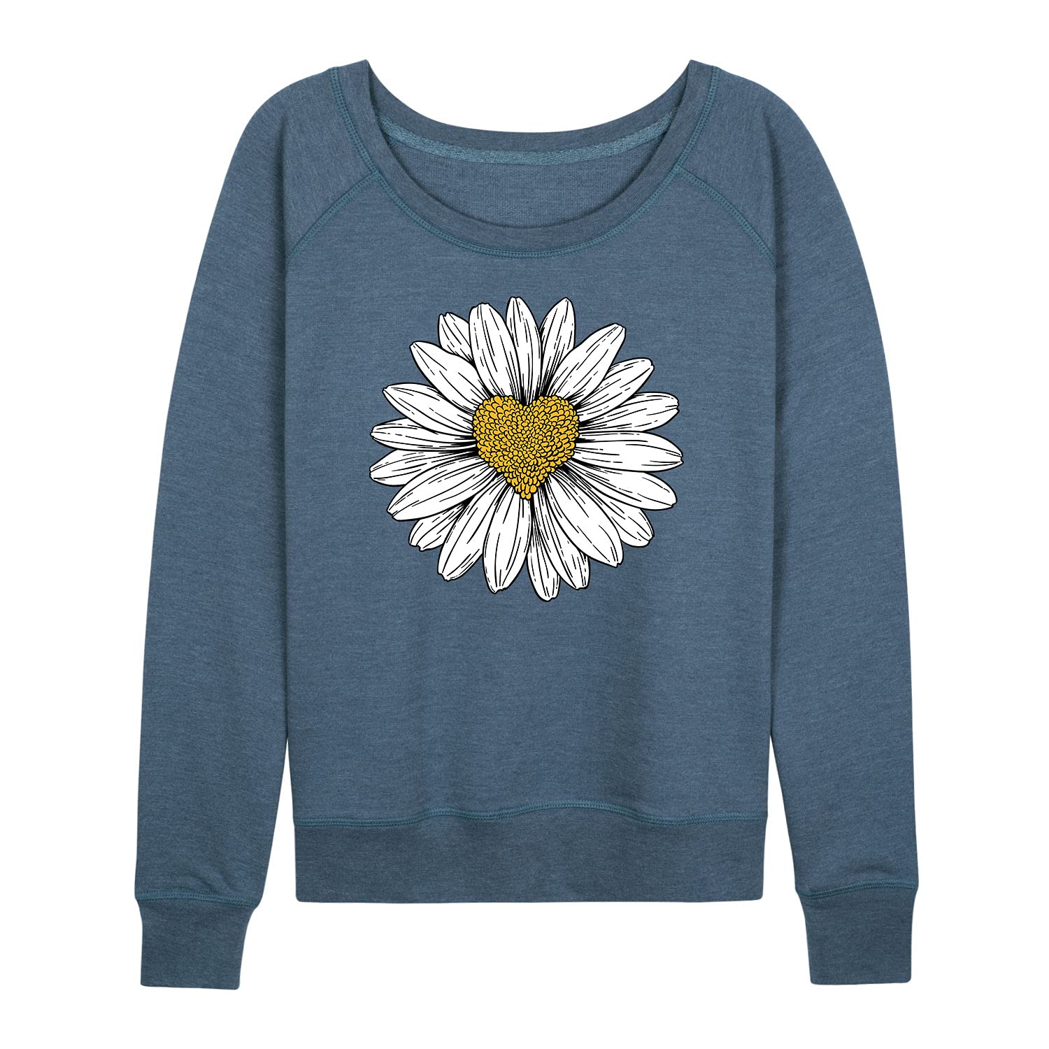 Instant Message - Daisy Heart Drawing - Women's Lightweight French Terry Pullover - Size 4X Heather Blue