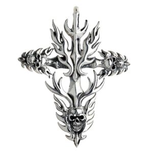 Bikerringshop Sterling Silver Flame Cross Skull Pendant