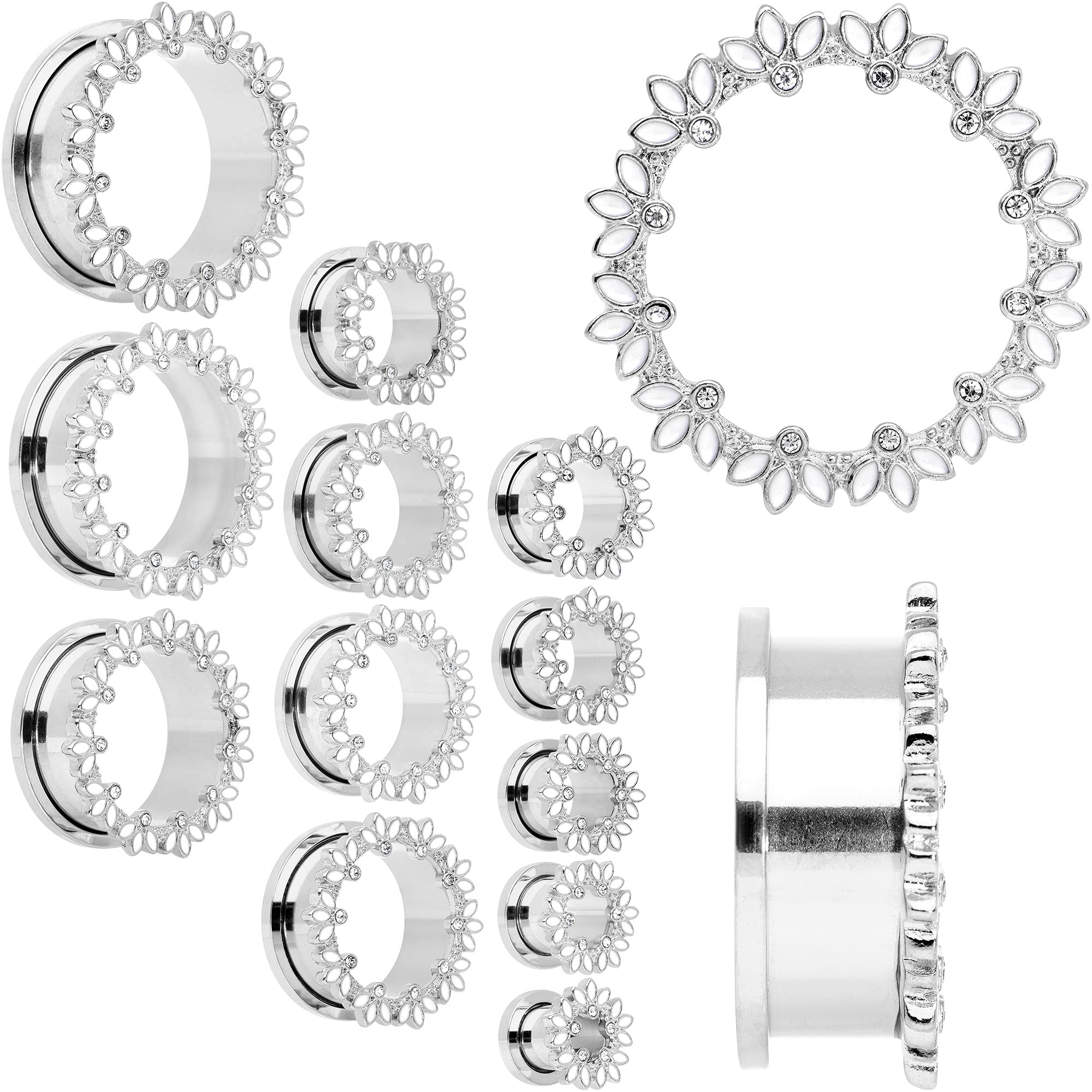 Body Candy 2Pc Womens 316L Steel White Leaves 5/8" Double Flare Screw Fit Tunnel Plug Ear Plug Gauges Set