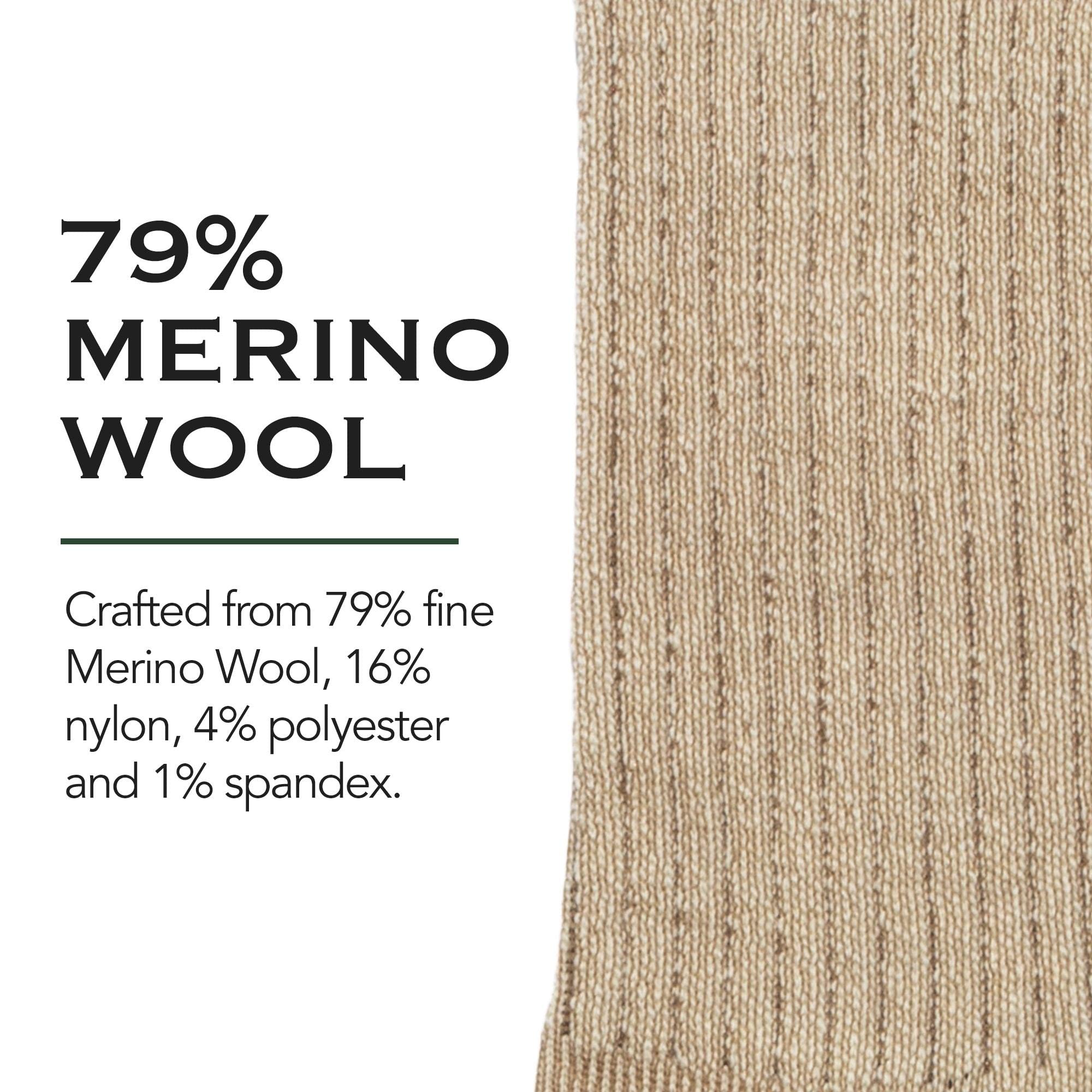 Woolrich Merino Wool Socks for Men - Made in USA, Crew Hiking Sock, Made of 78% Merino Lambswool w/Padded Arch, 2 Pairs