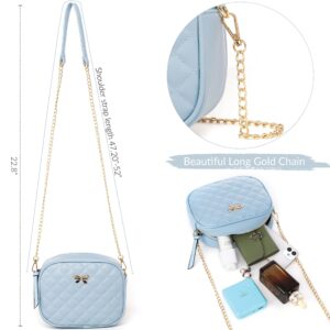 Womens Light Blue Shoulder Crossbody Purse - Girls Cute Small Pocketbook Handbag Quilted Leather Tote Bags Ladies Satchels