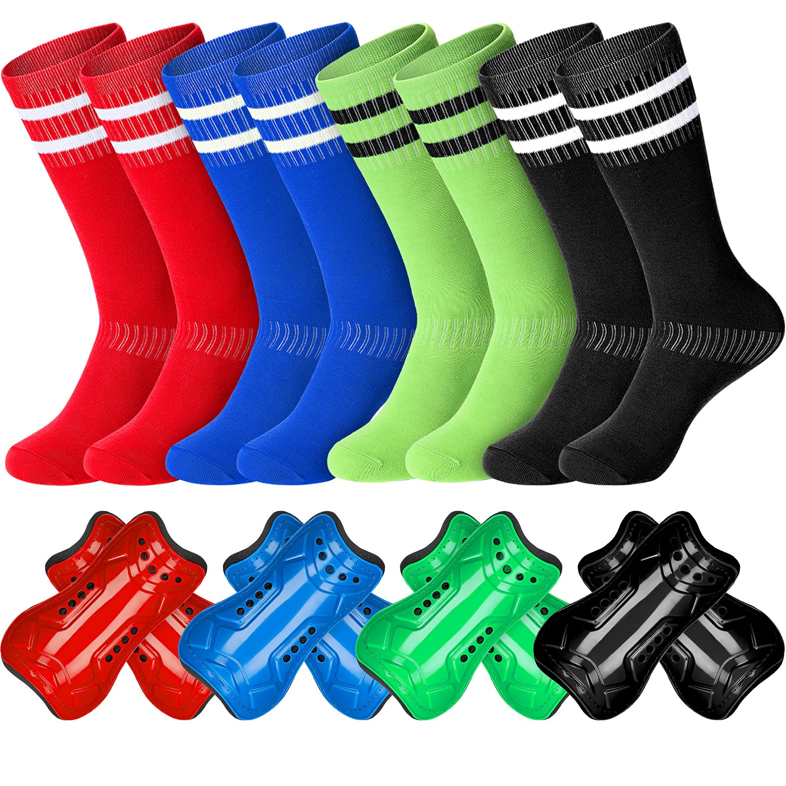 Zhanmai 8 Pairs Kids Soccer Shin Guards Youth Protective Soccer Socks Sport Shin Pads Guard Sleeves Calf Protective Soft Colorful Gear for Football Games 3-15 Years Old Girls Boys Toddler Child Teens