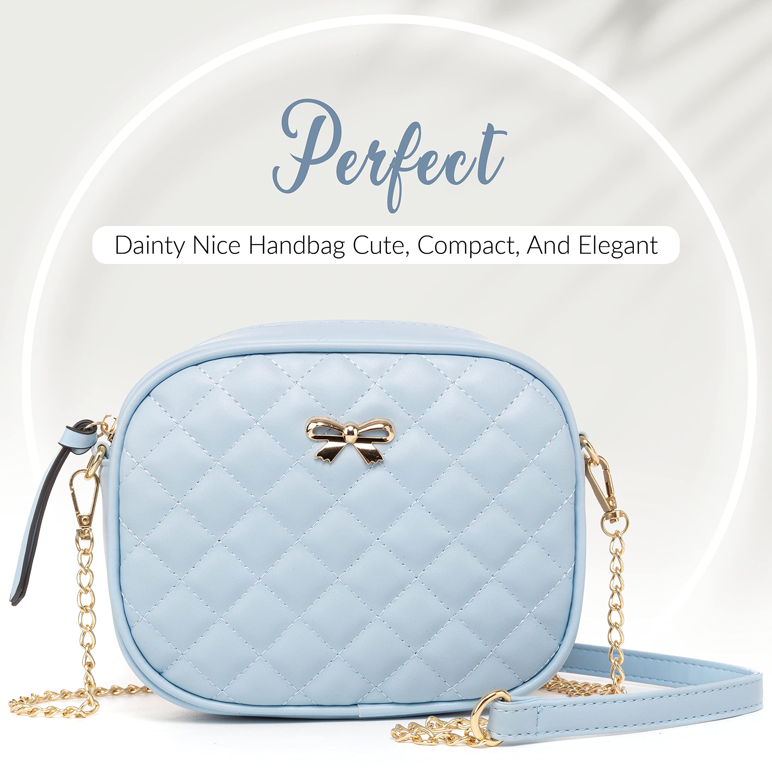 Womens Light Blue Shoulder Crossbody Purse - Girls Cute Small Pocketbook Handbag Quilted Leather Tote Bags Ladies Satchels