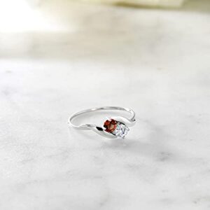 Gem Stone King 10K White Gold 2-Stone Engagement Ring Round Red Garnet and Moissanite (0.36 Cttw) (Size 7)