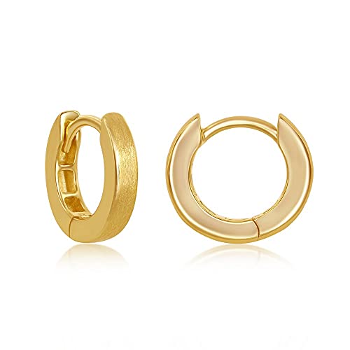 iJewelry2 Gold Plated Brushed Sterling Silver 3x13mm Classic Huggie Hoop Earrings