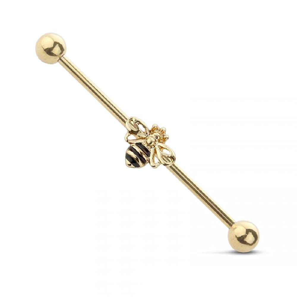 Pierced Owl 14GA Queen Bee Bumblebee 316L Surgical Stainless Steel Industrial Cartilage Barbell (Gold Tone)