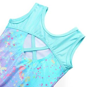 TFJH E Gymnastics Leotards for Girls Ballet Dance Bodysuit Practice Apparel Tie Dye Blue Dots 8A