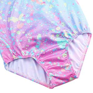 TFJH E Gymnastics Leotards for Girls Ballet Dance Bodysuit Practice Apparel Tie Dye Blue Dots 8A