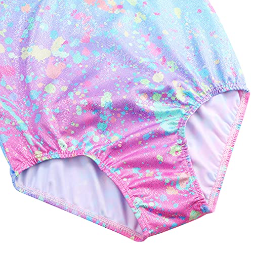 TFJH E Gymnastics Leotards for Girls Ballet Dance Bodysuit Practice Apparel Tie Dye Blue Dots 8A