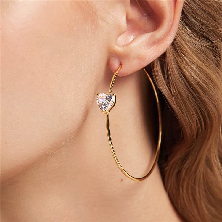 InzheG Gold Hoop Earrings 14K Gold Plated Stainless Steel Hoop Earrings With 925 Silver Needle Elegant Tube Hoop Earrings for Women