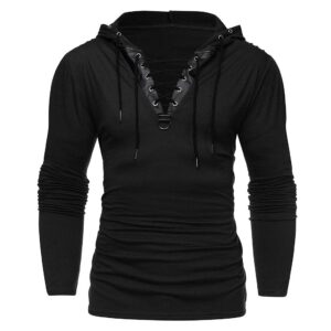 mens shirts gothic, men's vintage gothic steampunk shirts sweatshirt lace up long sleeve pullover hooded tee tops