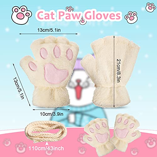 Geyoga Cat Paw Gloves 3 Pairs Kawaii Gloves Cosplay Faux Fur Plush Cat Gloves Lion Paws Fingerless Gloves for Girls Women(Black, White, Gray)