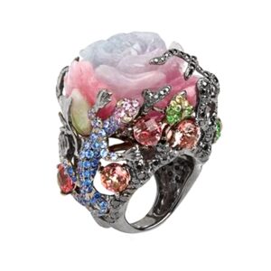 ABJFJE Retro Crystal Resin Rose Flower Cocktail Statement Ring Uniquely Stylish Stacking Wedding Band Rings Fashion Jewelry Accessories for Women Gift (8)