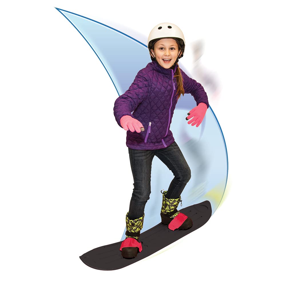 The Original Geospace Sledsterz Kids Beginner Snowboard for Winter Fun on Snow, with Adjustable Step-in Bindings; for Kids Between 4 to 12 Years Old (Black/Red Bindings)