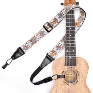 Ukulele Strap No Drill, IHOBOR Adjustable Double J Hook Uke Shoulder Strap, Premium Jacquard Dandelion Clip on Ukelele Strap, Easy to Use and Fit Most Standard Uke Sizes