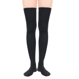 Zando Womens Long Knee High Socks Over the Knee Socks Plus Size Thigh High Stockings Cotton High Long Socks Solid Thigh Highs for Thick Thighs Non Slip Knee High Socks Black & Dark Gray