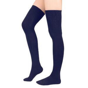 Zando Long Knee High Socks for Women Over the Knee Socks Plus Size Thigh High Stockings Cotton High Long Socks Non Slip High Knee Socks Pure Thigh Highs for Thick Thighs Navy Blue