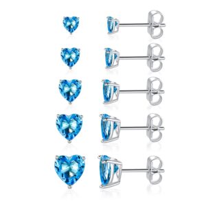 mdfun 18k white gold plated heart shape cut cubic zirconia birthstone stud earring pack of 5 pairs (12-december-turquoise)