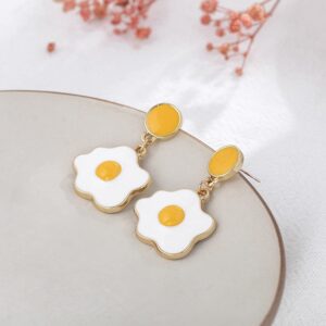 TIANBANGSHI Chic Funny 18k Gold Plated Enamel Fried Egg Stud Earring Cute Poached Egg Dangle Drop Earrings for Women Lover Kitchen Cooking Statement Jewelry Gifts (poached egg)