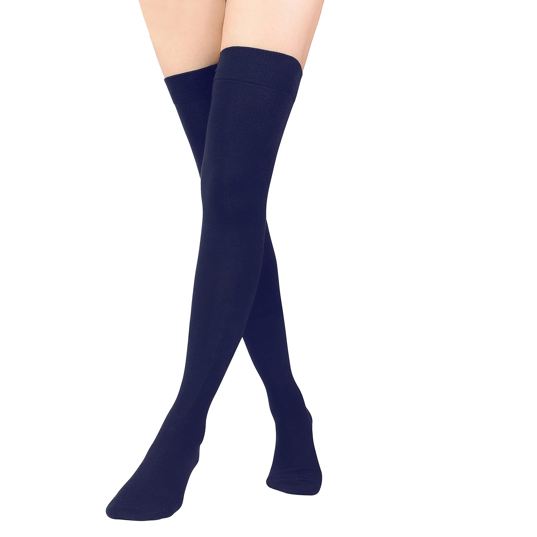 Zando Long Knee High Socks for Women Over the Knee Socks Plus Size Thigh High Stockings Cotton High Long Socks Non Slip High Knee Socks Pure Thigh Highs for Thick Thighs Navy Blue