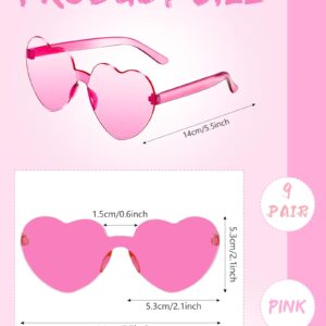 ZHANGBY 9 Pairs Heart Sunglasses Trendy Transparent Candy Color Party Hot Pink Glasses