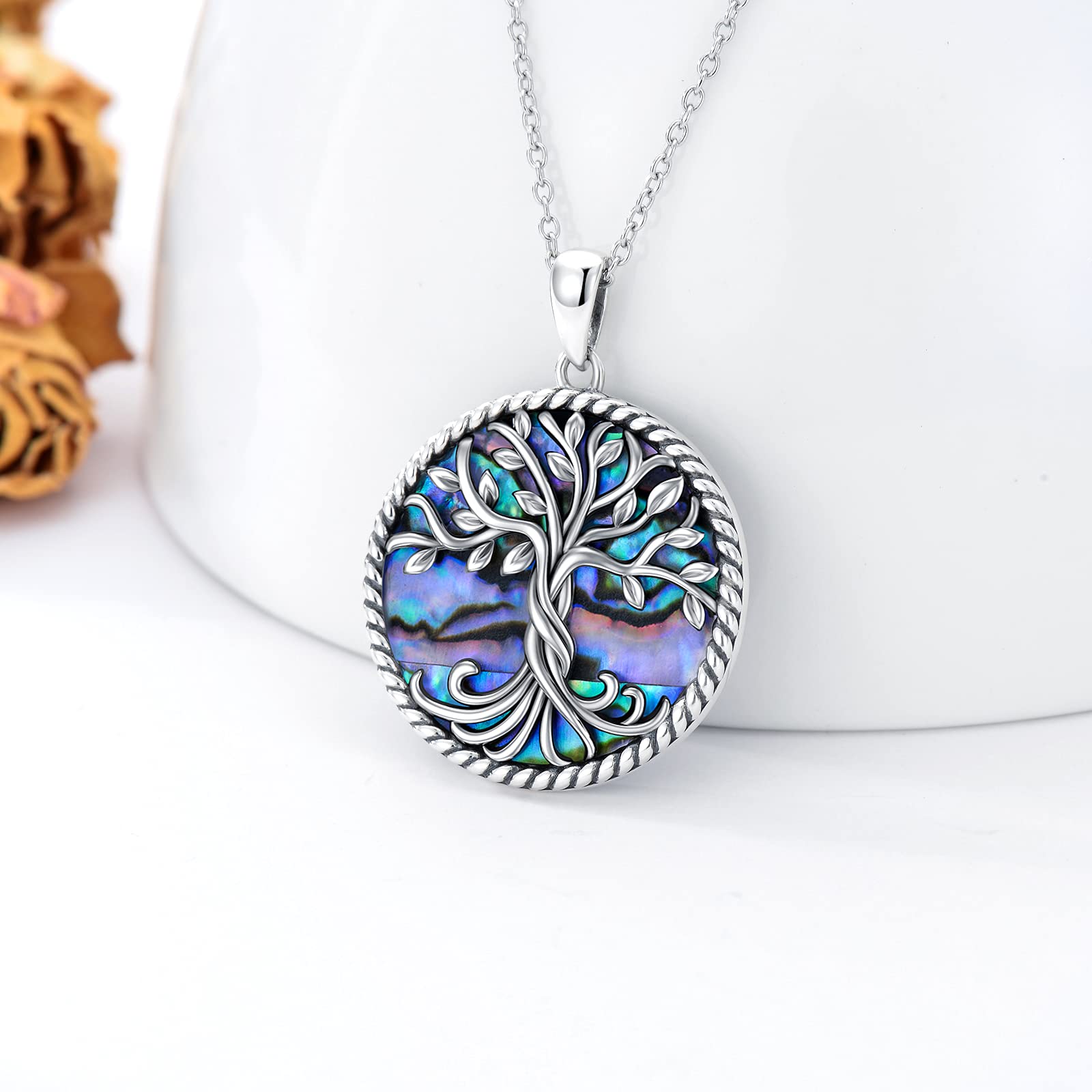 TOUPOP Christmas Gifts for Women Tree of Life Necklaces 925 Sterling Silver Abalone Shell Family Tree Pendant Necklace Jewelry Gifts for Women Friends Mom Birthday