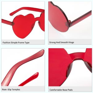 ZHANGBY 15 Pairs Heart Sunglasses Heart Glasses for Women Frameless Sunglasses Trendy Transparent Candy Color Party Sunglasses (Pink, Rose red, Red)