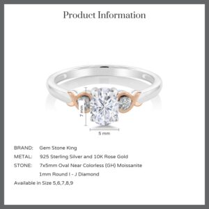 Gem Stone King 925 Sterling Silver and 10K Rose Gold 7X5MM Oval Gemstone Birthstone and Diamond Accent Engagement Ring | Wedding Anniversary Promise Ring For Women | Available In Size 5-9