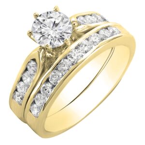 dazzlingrock collection 1.15 carat (ctw) dgla certified round lab grown white diamond solitaire with accent vintage bridal wedding ring set (center stone 0.50 carat) in 14k yellow gold, size 8.5