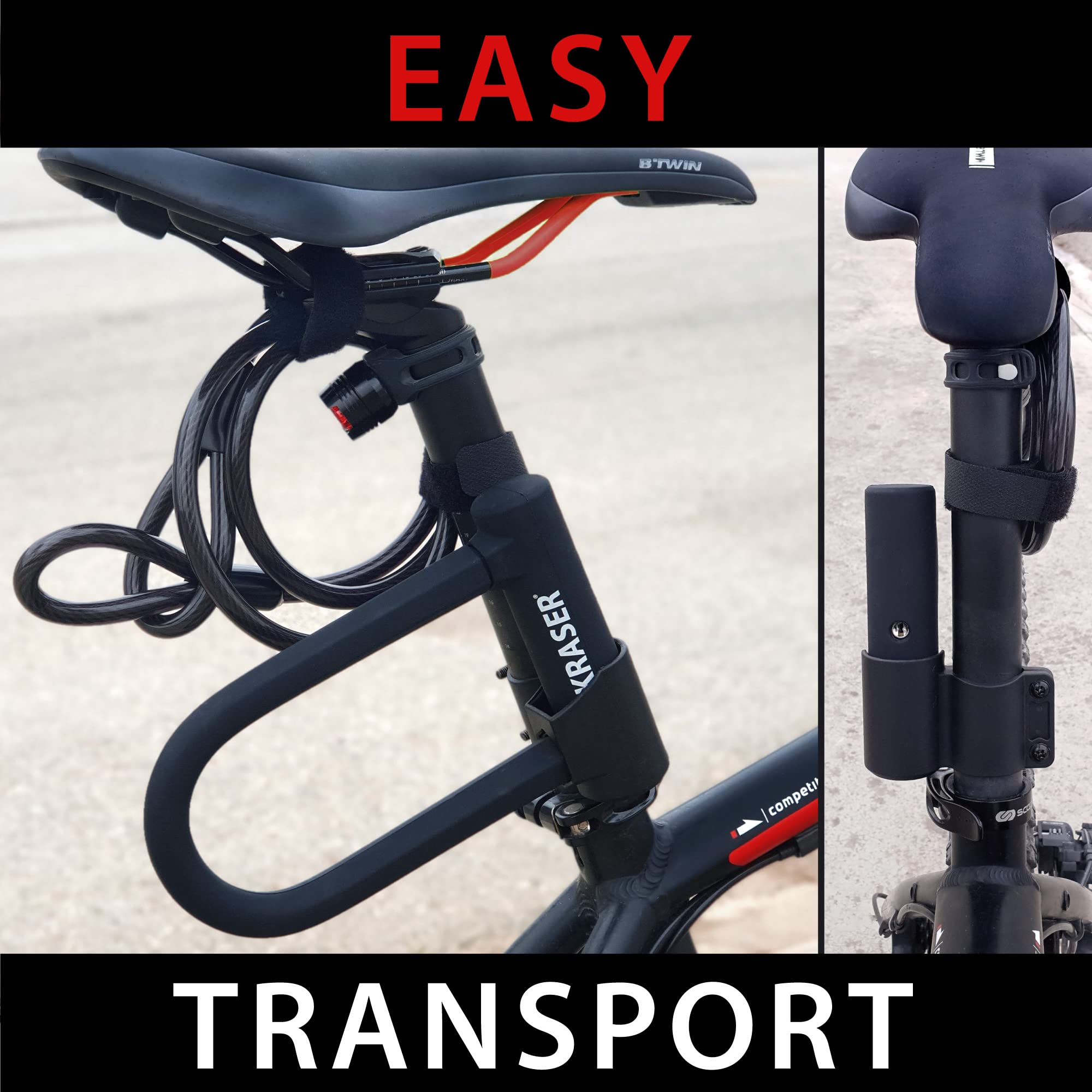 KRASER KR65145B Bicycle U Lock, High Strength, Compact + 120cm/47.2in Cable, Safer and More Practical, ø16 Fork Double Lock Steel, Easy Transport Mount, Universal Anti Theft for Bike E Scooter Ebike