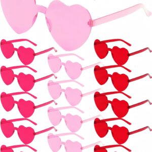 ZHANGBY 15 Pairs Heart Sunglasses Heart Glasses for Women Frameless Sunglasses Trendy Transparent Candy Color Party Sunglasses (Pink, Rose red, Red)